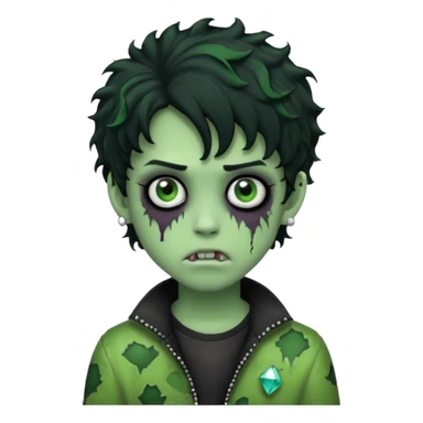 boy zombie with curly black hair emo green skin and diamond stud earrings sticker