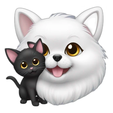 white pomeranian, black cat and gray mouse hug sticker