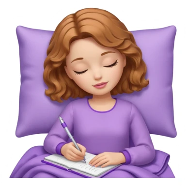 White Barbie girl Chestnut bob wavy hair sleeping with In lavender clothes, he writes in a notebook sticker