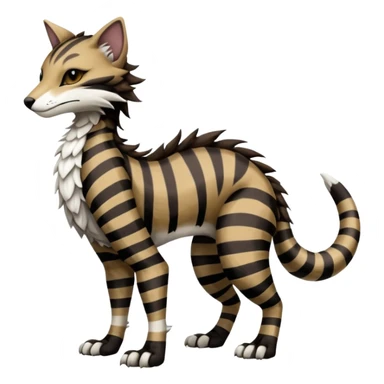 Brown and black and white patterned fantasy feline-vernid-sergal-fursona animal creature with a tufted tail full body with intricate markings  sticker
