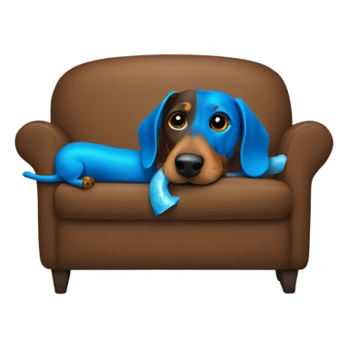 Dachshund eating a blue bone on a brown couch sticker