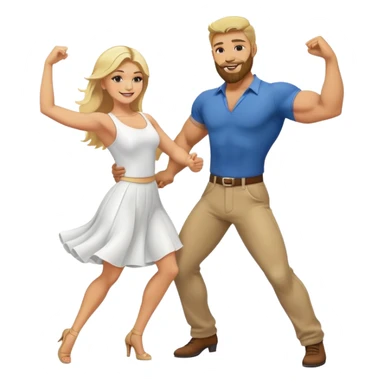 Muscular man with blonde hair and beard dancing with white brunette lady sticker