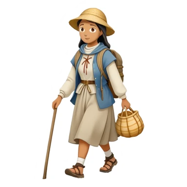 pilgrim woman walking with the Camino de Santiago shell behind her sticker