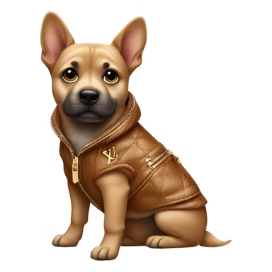 a dog wearing a louie vuitton jacket sticker