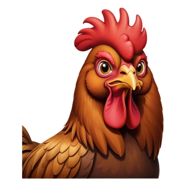 Cinematic Noble Brown Rooster Portrait Emoji, Poised and regal, with a robust, commanding build and a rich, well-groomed brown plumage, deep-set soulful warm eyes, Simplified yet sharp and sophisticated features, highly detailed, glowing with a soft, dignified glow, high shine, intelligent and proud, stylized with an air of rustic majesty, focused and attentive, soft glowing outline, capturing the essence of a watchful and confident leader, so majestic it feels as though it could crow out of the screen with effortless authority! sticker