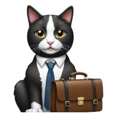 Tuxedo cat in tie and with briefcase sticker