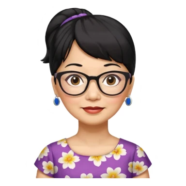 filipino woman black hair in one pony tail with straight bangs and big glasses, 60 yr old, nice dress

 sticker