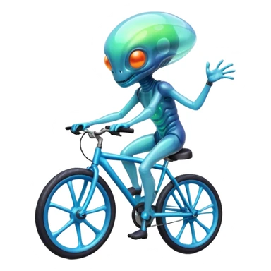 jelly alien riding a bicycle, translucent gelatin body, glowing core inside, wobbly fun movement, cute sci-fi creature, 3D cartoon, mobile game icon style, clean background, no text, no watermark
 sticker