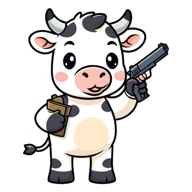 cute cow holding a gun sticker