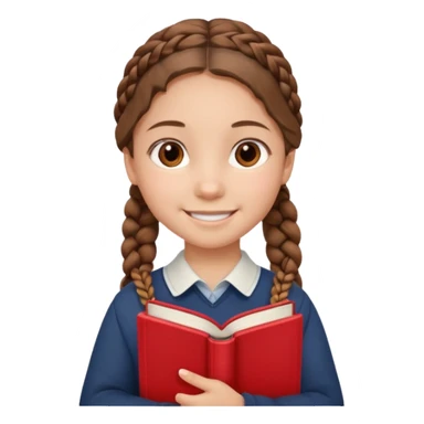 brown braid hair girl kid, student, red book sticker
