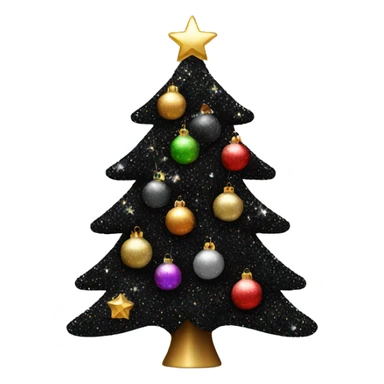 Glittery black Christmas tree with decorations sticker