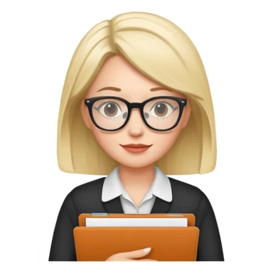 a woman with glasses and a folder in her hands like sticker