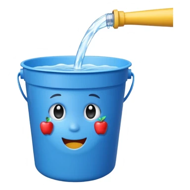 blue bucket of water with a hole in the side, water pouring out, apple emoji style sticker