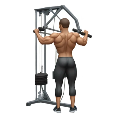 Back-view of a person doing a lat pulldown on a pin-loaded cable machine, gripping a straight bar with bent arms. Muscular upper body engaged. Apple emoji style with simple shapes, clean lines, and soft colors. sticker