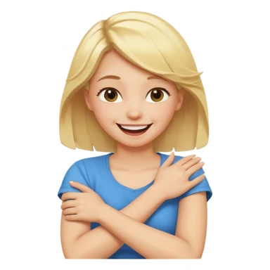 blonde girl arms crossed holding neck and laughing sticker