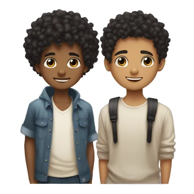a mulatto boy with small curly black hair and black eyes with beautiful eyelashes who falls in love with a light-haired boy with small wavy hair sticker