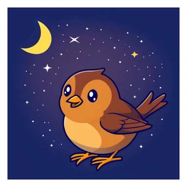 nightingale bird singing, small brown songbird against starry sky sticker