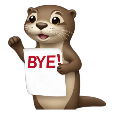 otter holding a sign with the word bye sticker