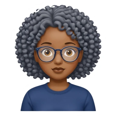 Black girl with curls and glasses, navy blue shirt, grey sweats sticker
