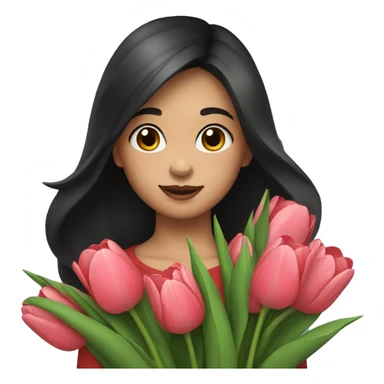 Girl with dark hair take a tulips sticker