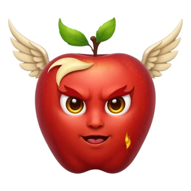 cute half demon half angel apple emoji with contrasting wings and split halo and horn sticker