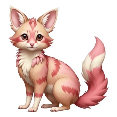 Pastel Pink, red-pointed, soft natural realistic romantic vintage antique divine beautiful elegant pretty precious cute young youthful  Fakémon-Pokémon-opossum-feline-mouse-serval-caracal-chinchilla-Minccino-Cinccino-Meowstic-rodent-hybrid-creature with a big fluffy bushy tail (full body) sticker