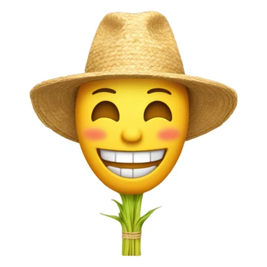Yellow round face emoji farmer with wheat sticking through teeth sticker