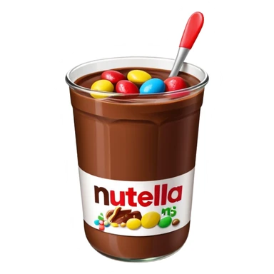 Un vaso cubierto de nutella arriba fresas y mym sticker