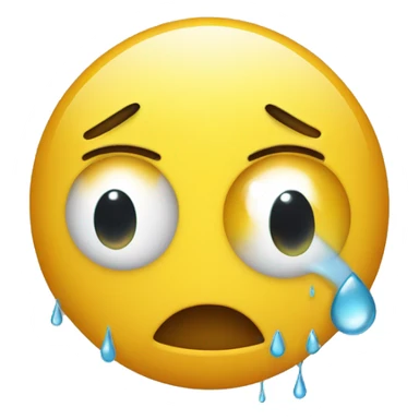 Round yellow emoji with dotted eyes that is grinning while sweating and a tear drops from one eye sticker