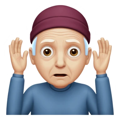 A bald person who’s very old is staring, he’s inside a toilet and his head is upright and looking at the camera with very wide eyes and his hands are putting pressure on his head, very scared expression and he’s shaking his butt sticker