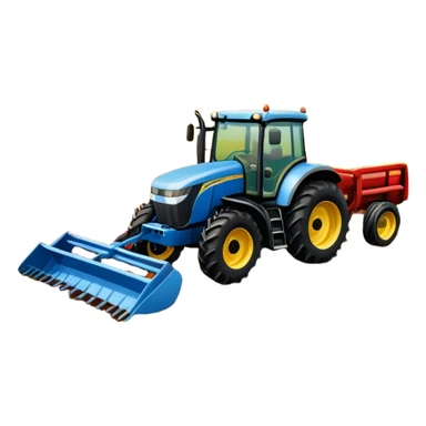 An icon representing a farming simulator, with a detailed tractor, plowing fields under a bright sky with a colorful rural landscape. The design includes farming tools, crops and barns, symbolizing the immersive experience of managing a farm. Transparent background. sticker