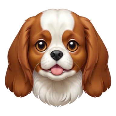Cinematic Comical Blenheim Cavalier King Charles Spaniel Portrait Emoji, Head tilted dramatically with an exaggeratedly shocked or offended expression, short, silky Blenheim coat with bold chestnut and white patches, wide, expressive brown eyes filled with exaggerated disbelief, Simplified yet hilariously expressive features, highly detailed, glowing with a slightly sassy glow, high shine, dramatic yet playful, stylized with an air of attitude, bright and endearing, soft glowing outline, capturing the essence of a sassy and over-the-top pup, so meme-worthy it feels like it could side-eye its way into internet fame instantly! sticker