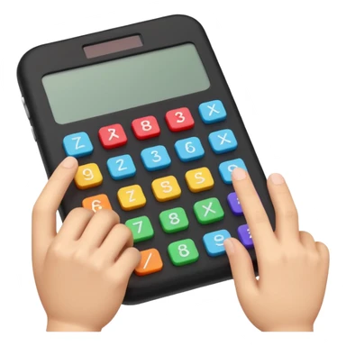 3D iPhone style emoji of a person using a calculator, finger pressing colorful buttons, digital display showing numbers, isolated on white background, soft shadows, high detail, playful and cute. sticker