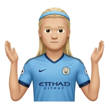 Erling Haaland long hair doing the lotus Manchester city  sticker