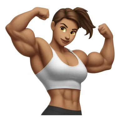 Strong muscle girl brown hair flexing white sticker