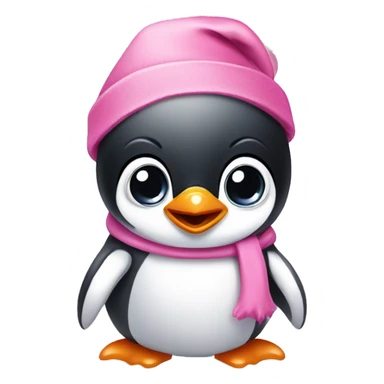 Baby penguin with big eyes wearing a pink Santa hat sticker