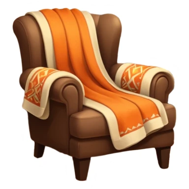 Armchair with blanket draped over the arm and glowing fireplace beside it sticker