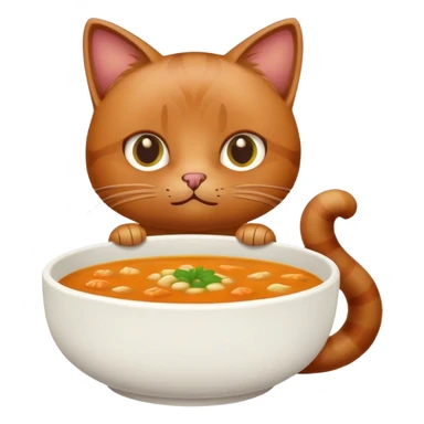 brown cat with bowl of soup sticker