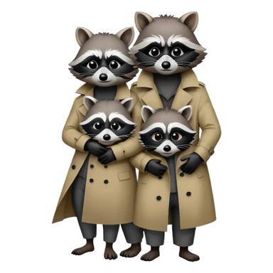 Three raccoons standing on top of eachother within one trench coat sticker