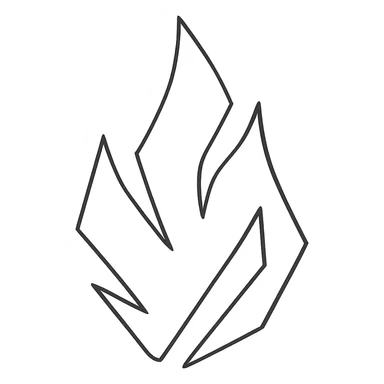 abstract flame shape, hand-drawn geometric outline style, black outline, no color sticker