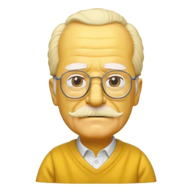 A 3D cartoon close-up of Grandpa Abe Simpson from The Simpsons, rendered in Memoji-style with bald yellow head, white tufts of hair on the sides, wrinkled face, glasses, and warm lighting. Match the Simpsons family color tone and style, yellow dress. sticker