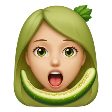 A girl opening her mouth insanely wide with a pickle going down her throat  sticker