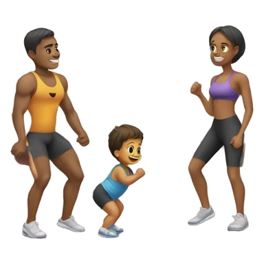 A baby exercising with his parents en el gym  sticker