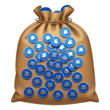 blue coins inside a brown bag  sticker