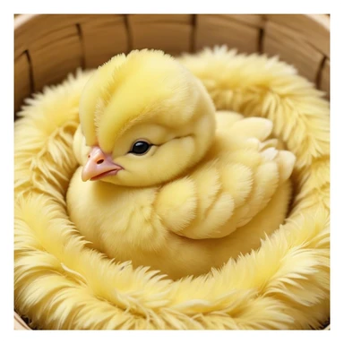 Meme-Worthy Cute Sleeping Yellow Baby Chicken Portrait Emoji, Head resting peacefully with a contented smile, showcasing a delightfully tiny build and a luxuriously soft bright yellow downy coat, eyes shut in a serene, restful nap, Simplified yet hilariously adorable features, highly detailed, glowing with a soft, drowsy light, high shine, relaxed and utterly lovable, stylized with an air of playful laziness, bright and heartwarming, soft glowing outline, capturing the essence of a comically sleepy chick, so meme-worthy it feels like it could instantly become the next viral sensation of adorable slumber! sticker