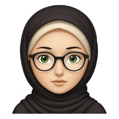 White hijabi girl with black eyes and black long hair white girl and black eyes wearing glasses and a white skin girl with curly honey hair and green eyes sticker