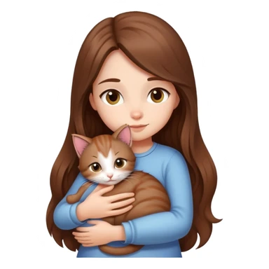 A girl with long  hair tightly hugged a kitten sticker
