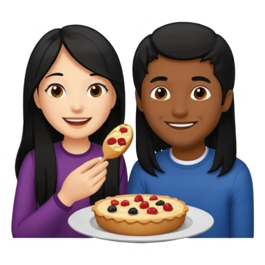 Fair skin woman with long black hair with her Brown skin ned boyfriend with his fine cut blacked hair eating together . Sticker sticker
