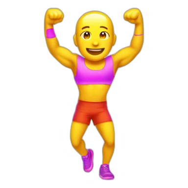Fit, playful emoji-man with vivid neon glow, exuding a cheerful aura, and strong, lively posture.”  sticker