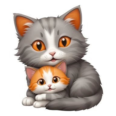 happy mom cat hugging her happy kitten, kitten looking up at mom sticker